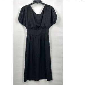 Pat Premo Vintage Deep V-Neck Puff Sleeve Waist Band Flared Dress Small Black